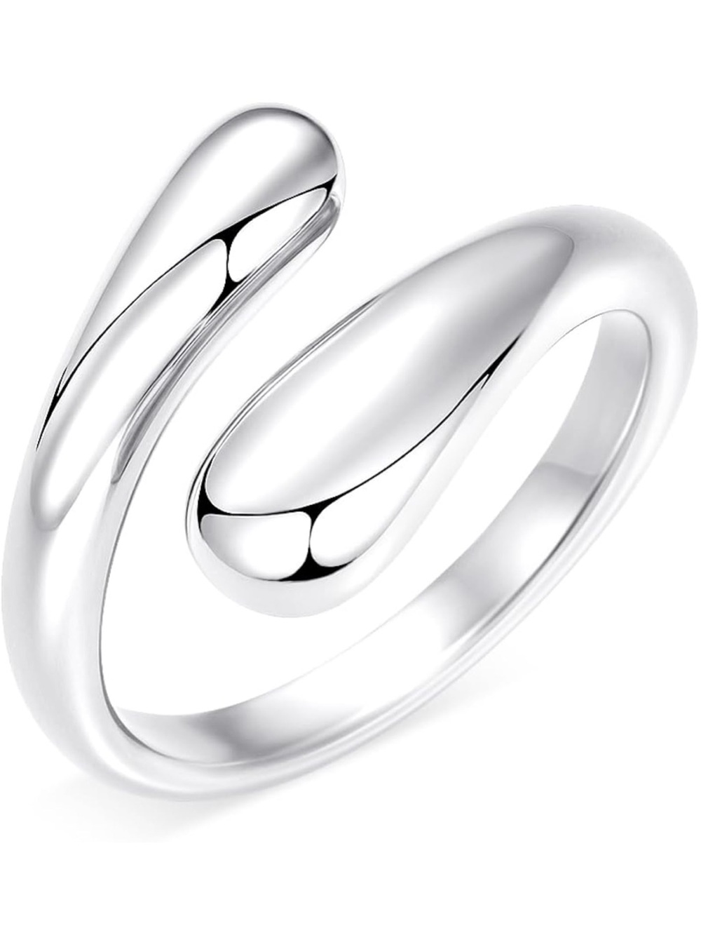 Elegant Open Band Adjustable Silver Ring - Modern Teardrop Design size 5.5- 6